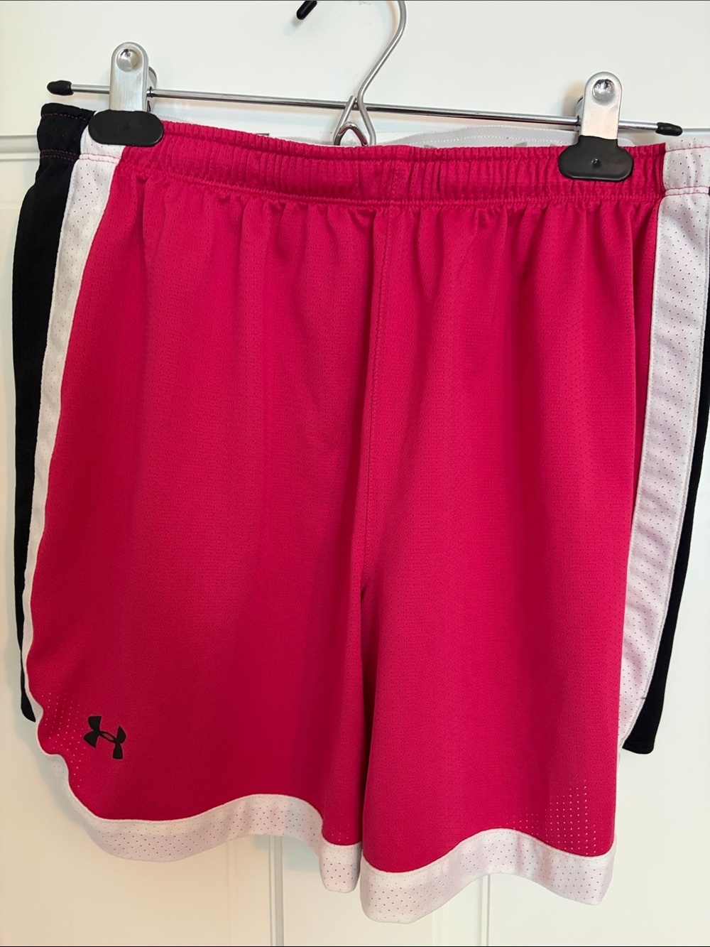 Under Armour Women's Hot Pink Athletic Shorts with White and Black Side Panels